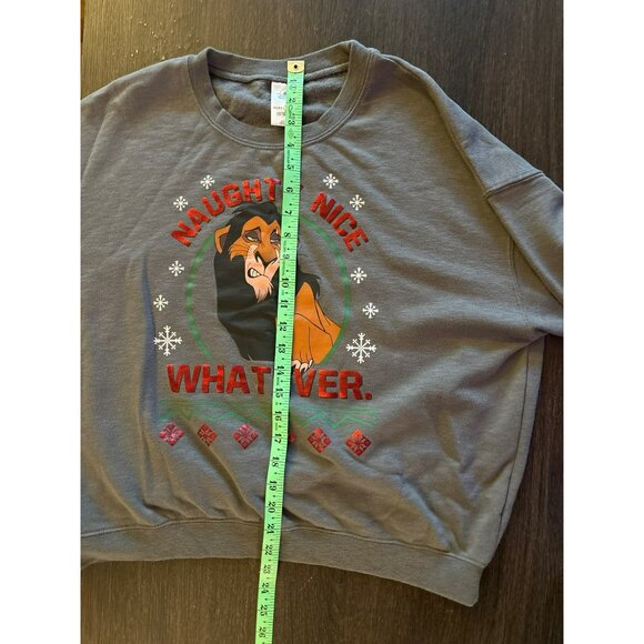 Disney Scar Lion "Naughty Nice Whatever" Gray Holiday Sweatshirt Size M - Picture 9 of 9